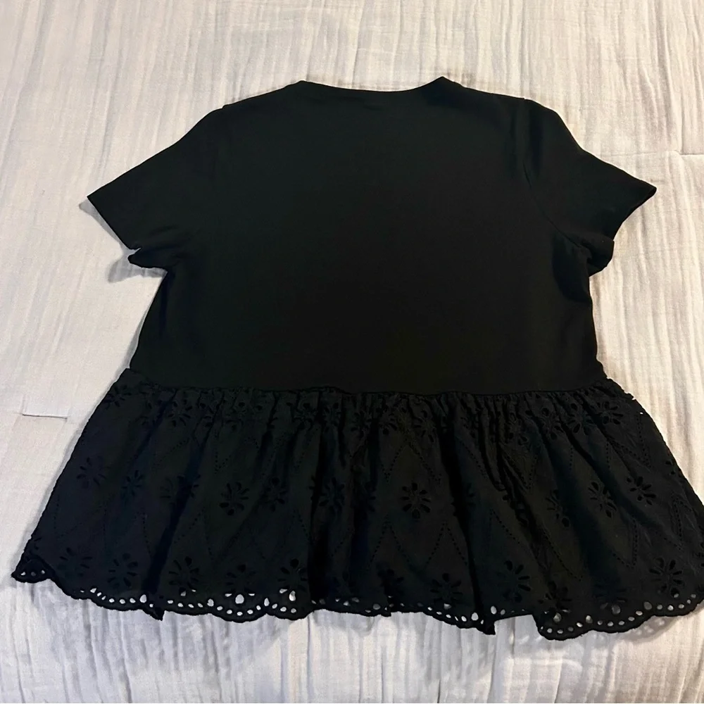 Kate Spade Women’s Boome Street Cotton Black Lace Hem Blouse Sz L LIKE NEW!